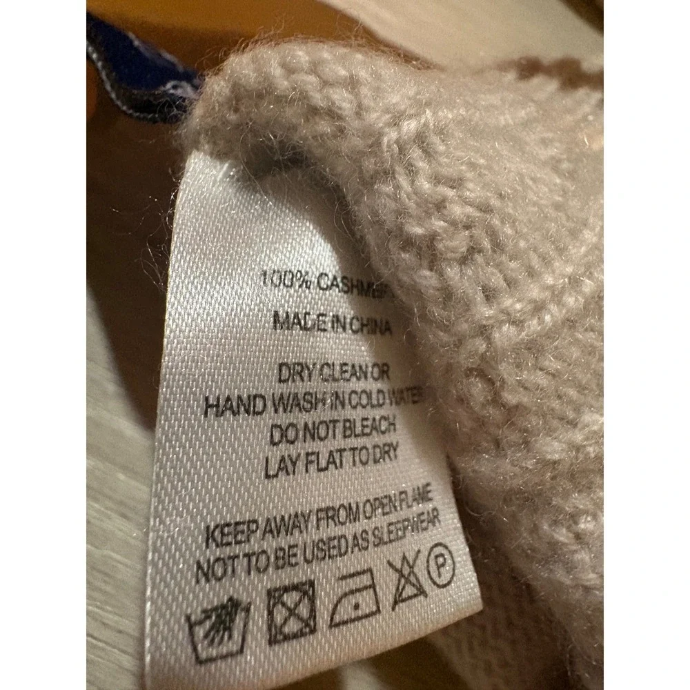 Fisher Finery 100‎ Cashmere Cable Knit Beanie Hat Gloves Set Beige Women OS